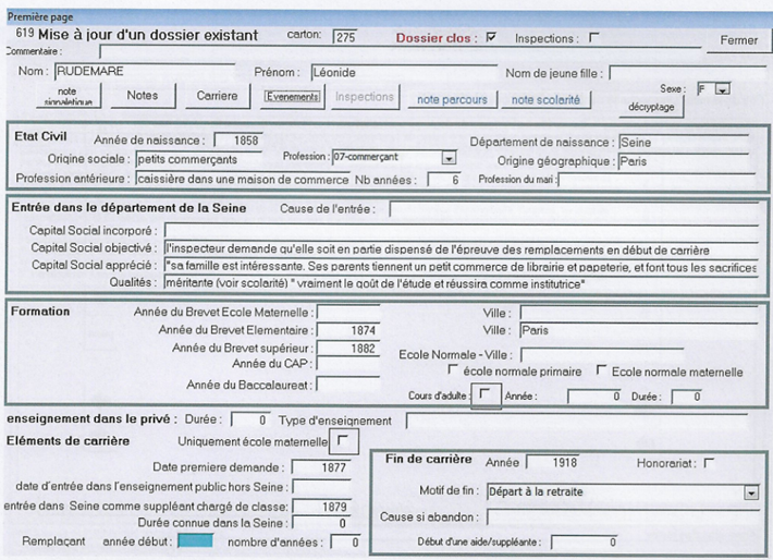 Ecran principal d’un instituteur